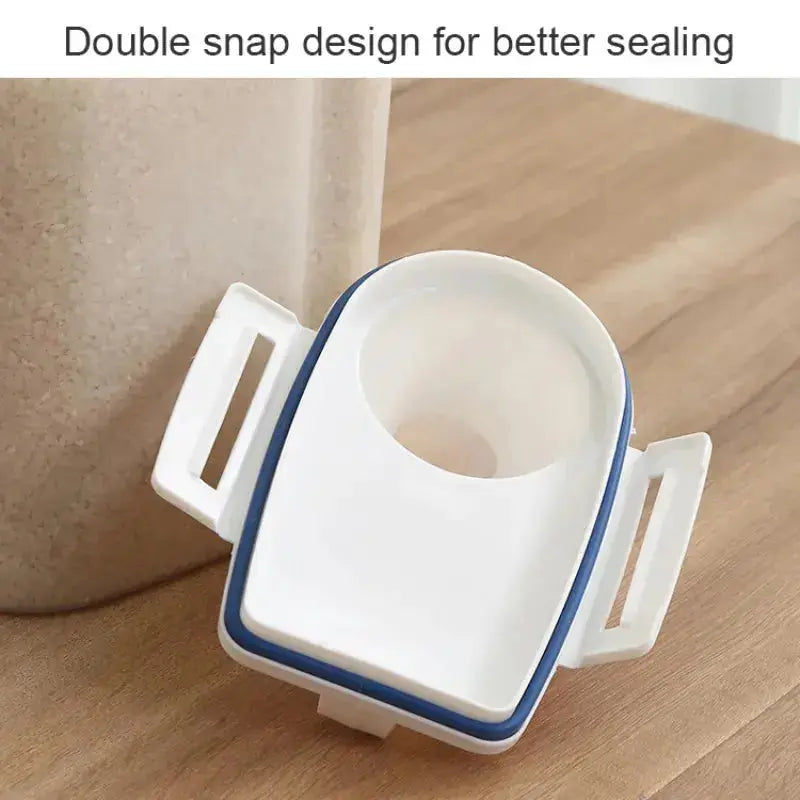 Close-up of Food Storage Dispenser - Large Capacity | Airtight Seal lid showing double snap design for enhanced airtight sealing and freshness.
