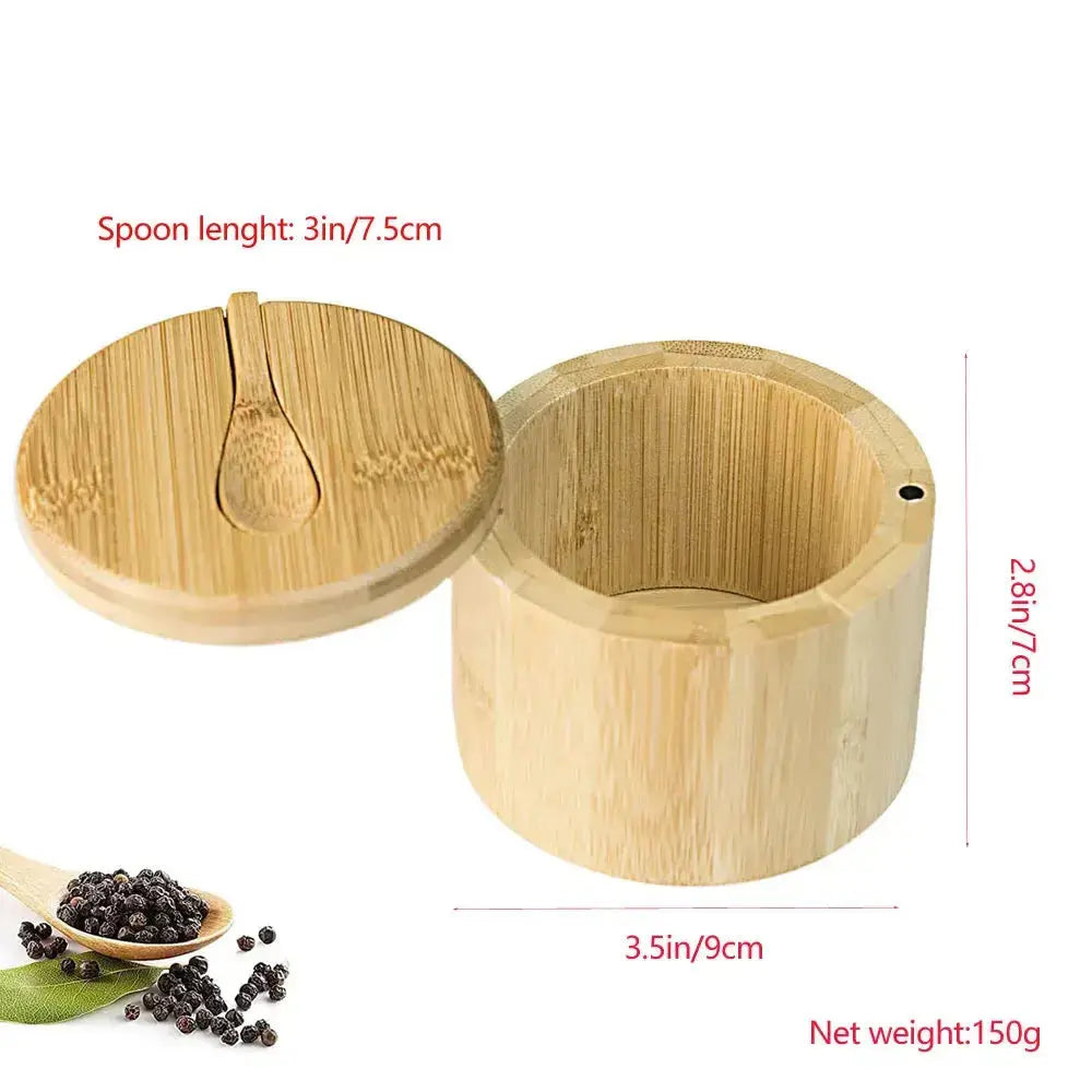 Single compartment Bamboo Spice Container with Magnetic Lid and spoon, compact eco-friendly design for organized kitchens.