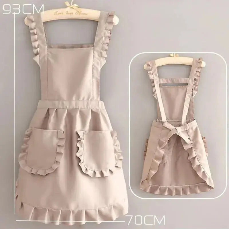Cute Korean Ruffled Style Canvas Apron - ChaCha Kitchen-
