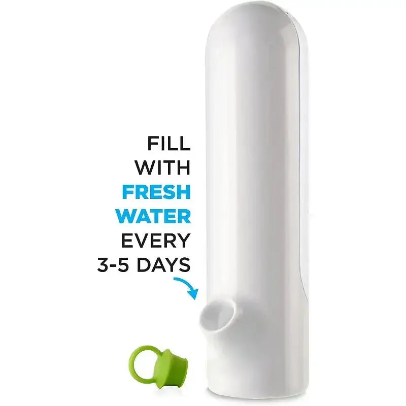 Back view of Herb Preserver Pod - Herb Freshness Container showing water refill instructions for maintaining herb freshness.