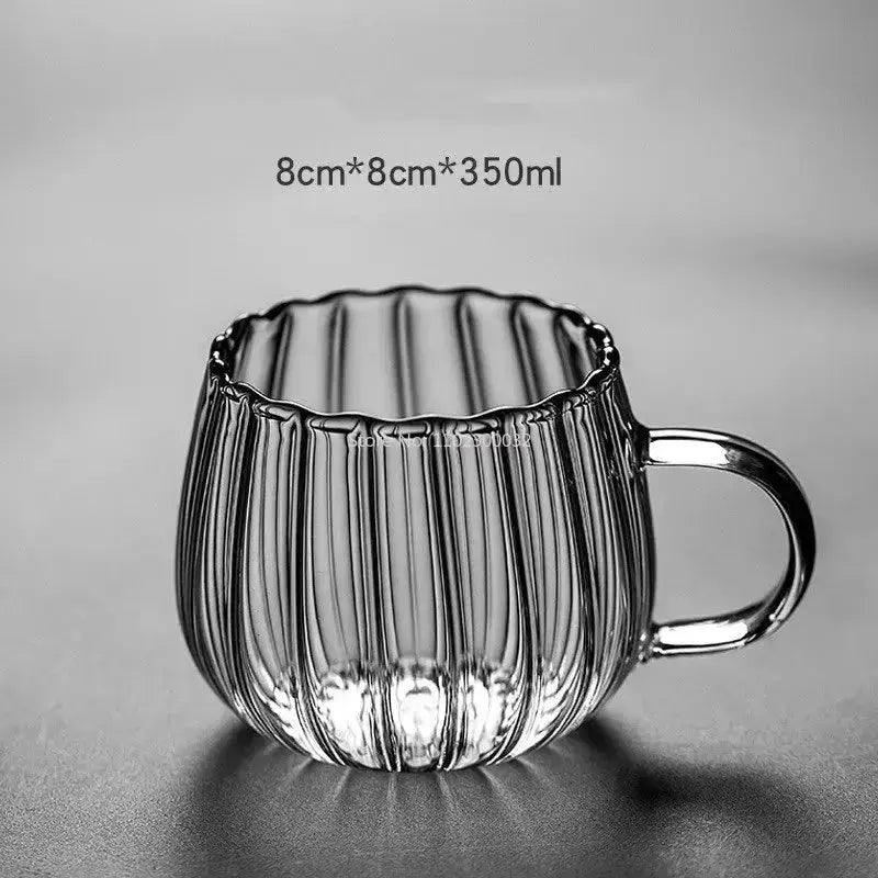 Single Heat-Resistant Striped Glass Mug with dimensions 8cm x 8cm and 350ml capacity. Perfectly sized heat resistant glass mug for daily use.