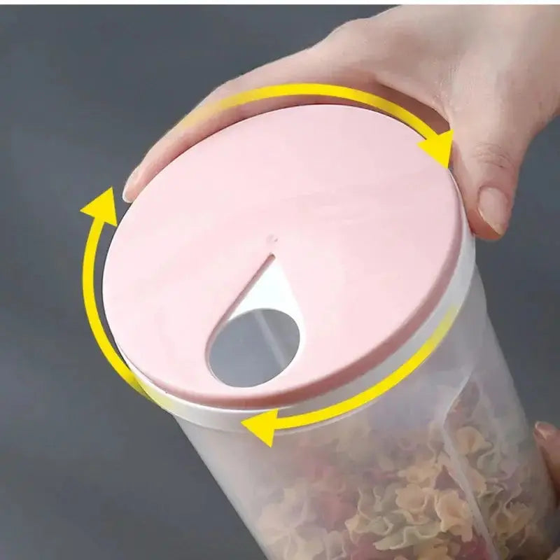 Close-up of Moist-proof Pasta Jar - Airtight Storage | Space Saver showing the rotating lid mechanism for controlled pouring.