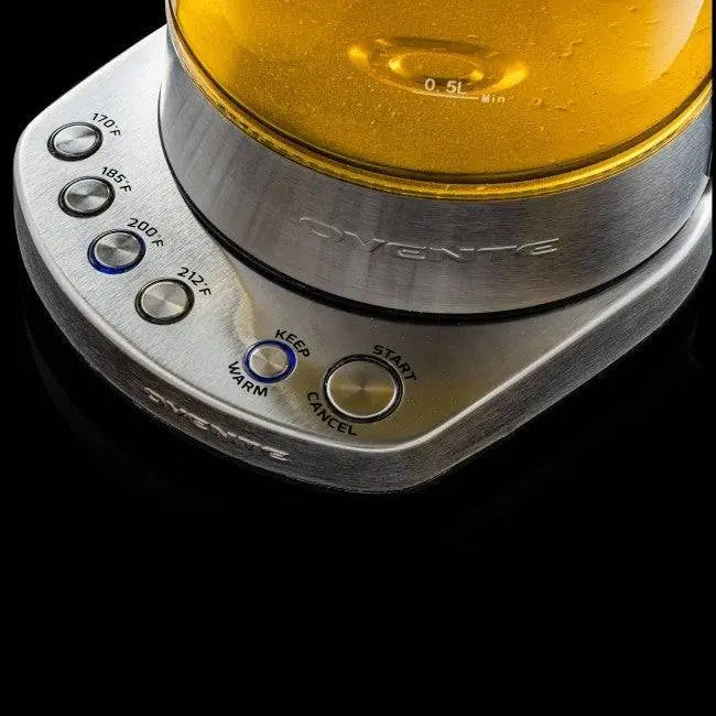 Electric Stainless Steel Kettle - Fast Boiling | Auto Shut-Off, close-up of control panel with temperature buttons and start function, premium design.