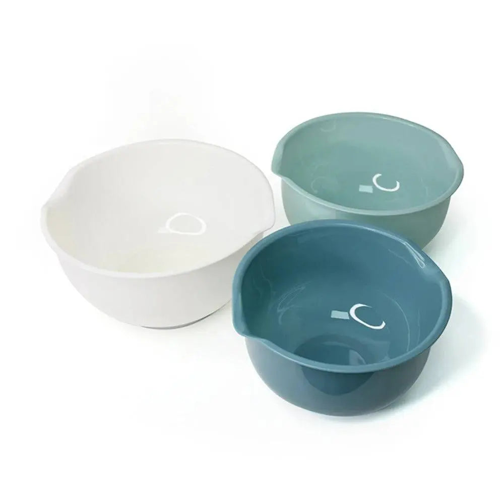 Top view of Multipurpose Plastic Mixing Bowl Set in teal and white, perfect for mixing salads, fruits, and veggies.