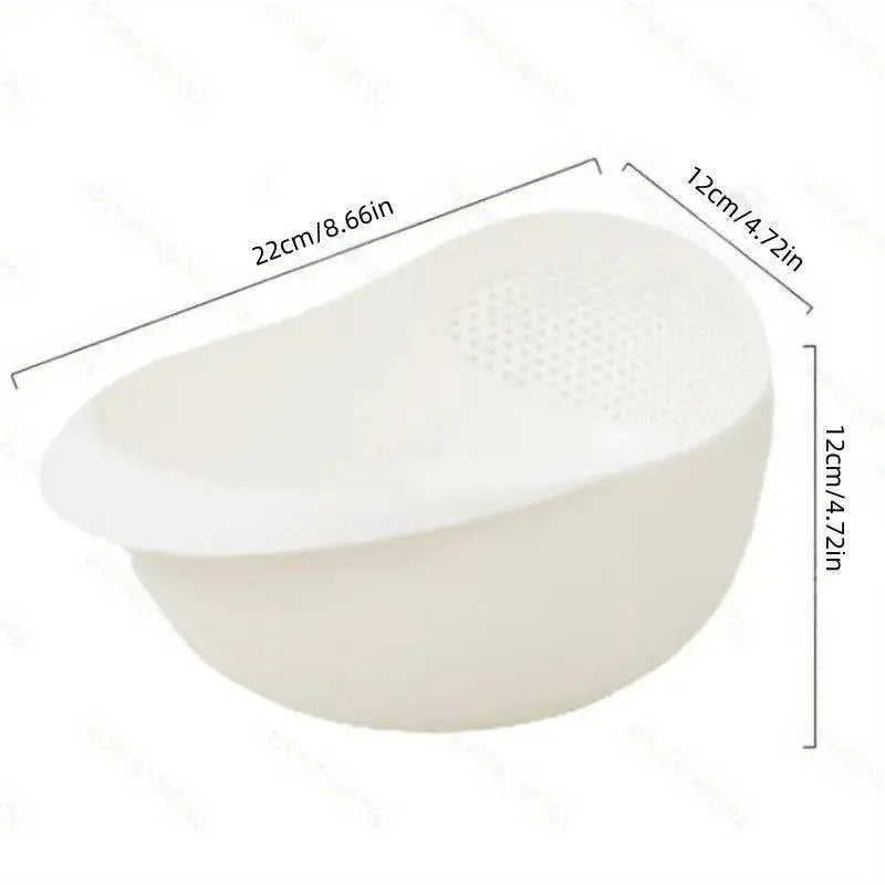 Silicone Colander Rice Bowl - Strain & Drain Efficiently shown with dimensions 22cm x 12cm, featuring a perforated side for easy draining.