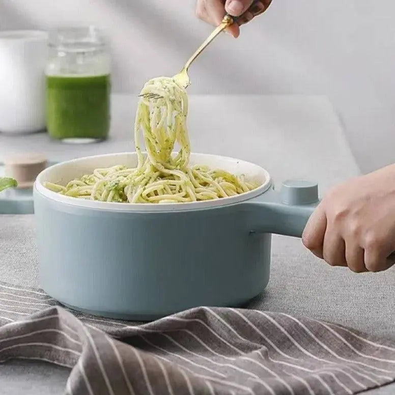Electric Hot Pot Cooker - Hassle-Free Cooking | Portable 1.5L cooking noodles, demonstrating multi-functional nonstick design.