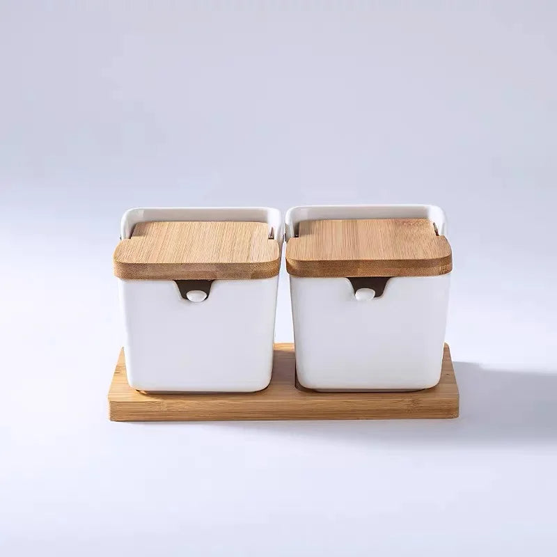 Minimalist Ceramic Spice Jar with Bamboo Lid