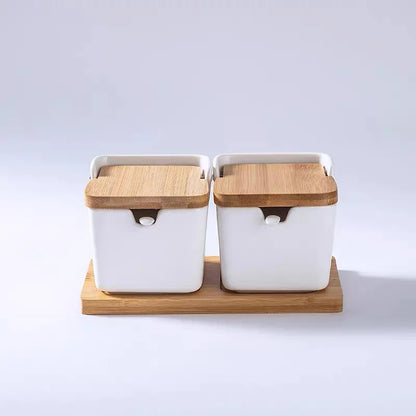 Minimalist Ceramic Spice Jar with Bamboo Lid