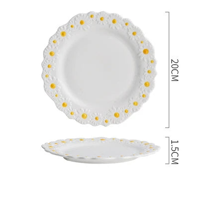 Ceramic Embossed Little Daisy Plate Dinner Set