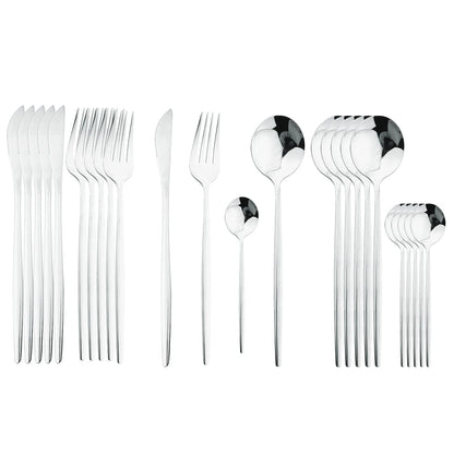 24 Pcs Black Handle Golden Cutlery Set