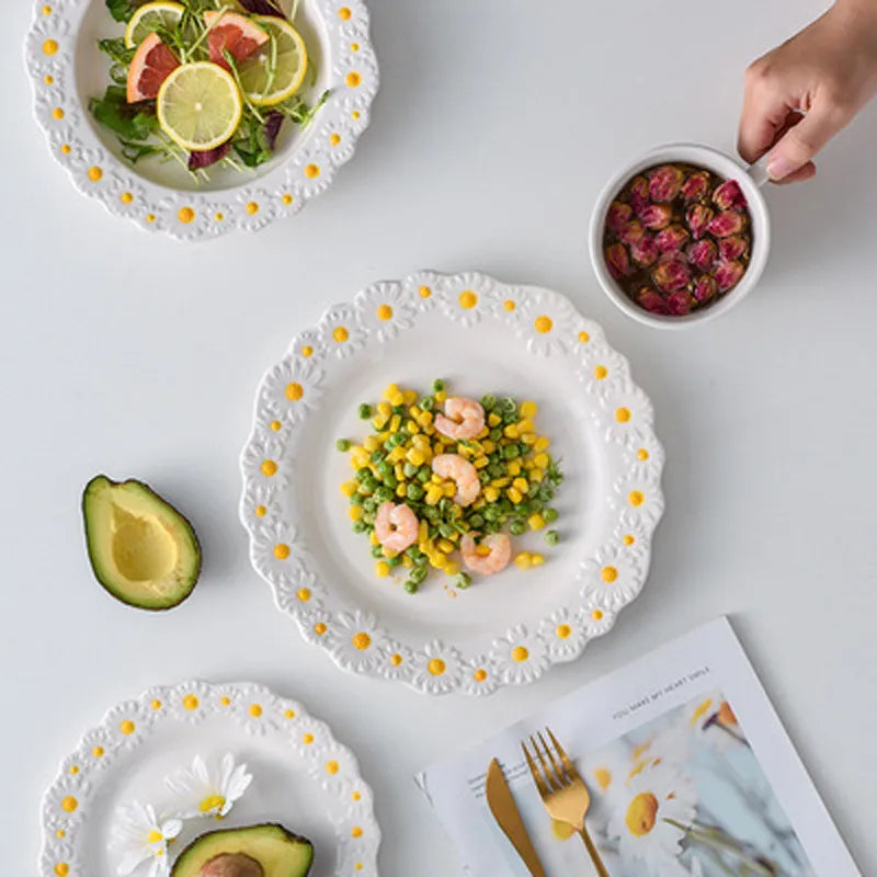 Ceramic Embossed Little Daisy Plate Dinner Set