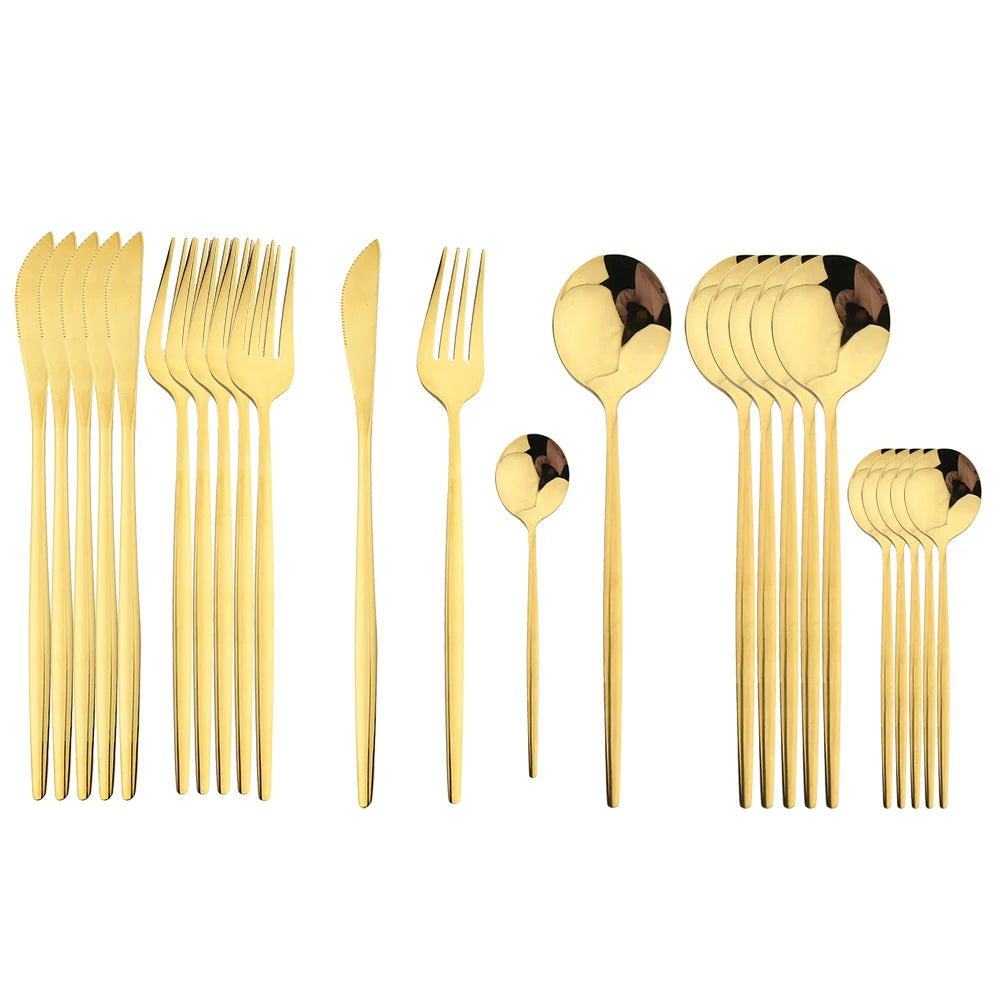 24 Pcs Black Handle Golden Cutlery Set