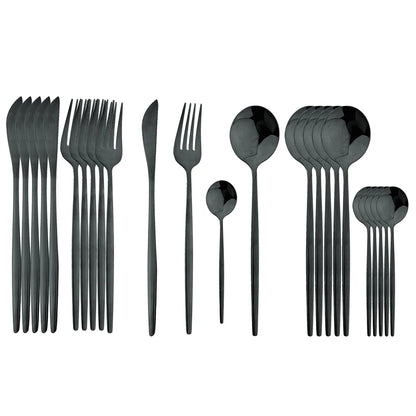 24 Pcs Black Handle Golden Cutlery Set