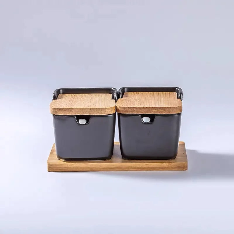 Minimalist Ceramic Spice Jar with Bamboo Lid