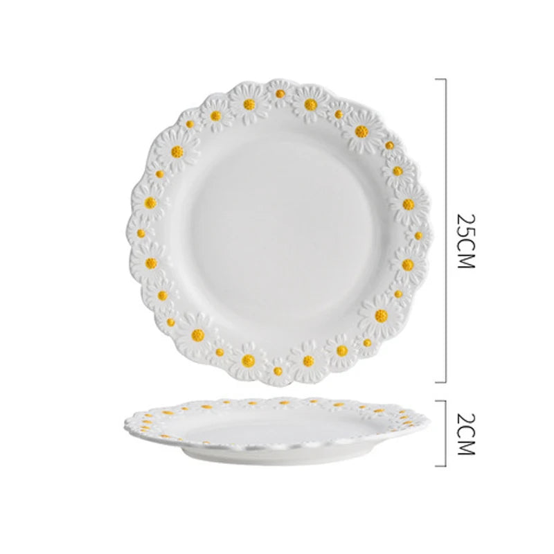 Ceramic Embossed Little Daisy Plate Dinner Set