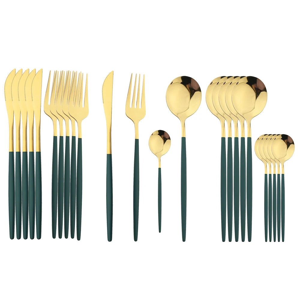 24 Pcs Black Handle Golden Cutlery Set