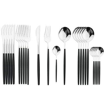 24 Pcs Black Handle Golden Cutlery Set