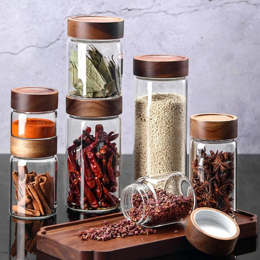 Glass Sealed Spice Jars with Acacia Wood Lids