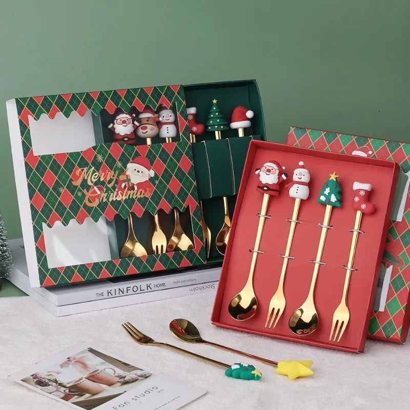 Christmas Coffee Spoons Forks Set