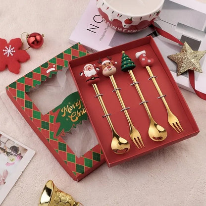 Christmas Coffee Spoons Forks Set